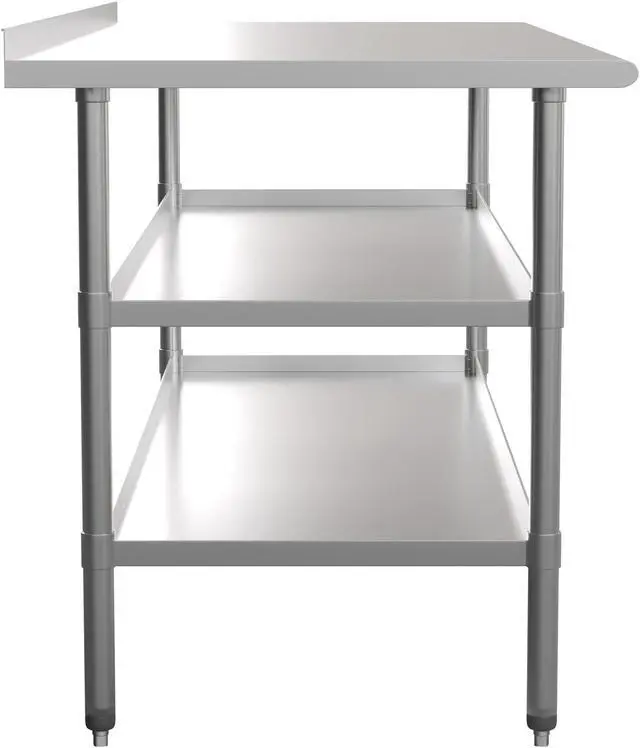 Alt view image 7 of 19 - Stainless Steel 18 Gauge Work Table with 1.5" Backsplash and 2 Undershelves - 72"W x 30"D x 34.5"H, NSF