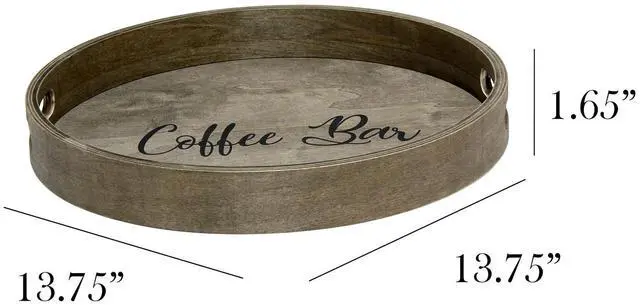 Alt view image 10 of 20 - Elegant Designs Decorative 13.75" Round Wood Serving Tray w/ Handles, "Coffee Bar"