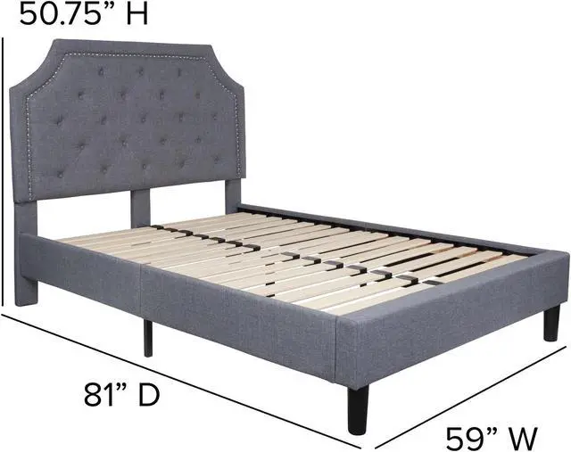 Alt view image 6 of 20 - Brighton Full Size Tufted Upholstered Platform Bed in Light Gray Fabric with 10 Inch CertiPUR-US Certified Pocket Spring Mattress