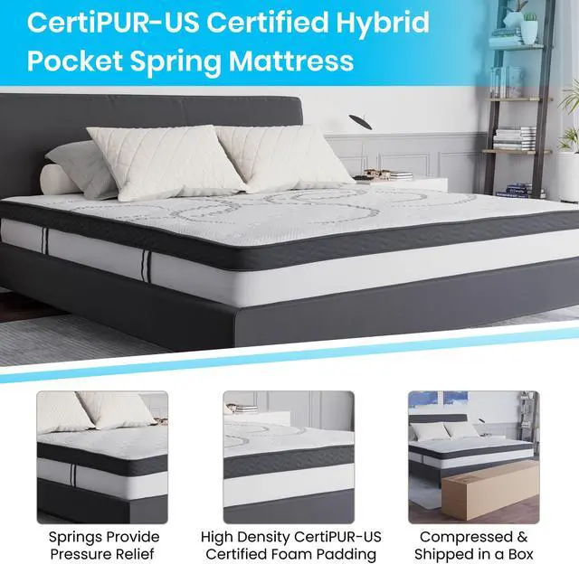 Alt view image 5 of 20 - Brighton King Size Tufted Upholstered Platform Bed in Beige Fabric with 10 Inch CertiPUR-US Certified Pocket Spring Mattress