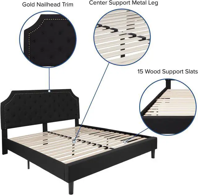 Alt view image 4 of 20 - Brighton King Size Tufted Upholstered Platform Bed in Black Fabric with 10 Inch CertiPUR-US Certified Pocket Spring Mattress