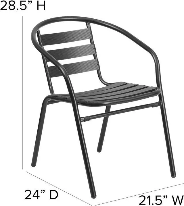 Alt view image 7 of 20 - 5 Piece Outdoor Patio Dining Set - 55" Tempered Glass Patio Table with Umbrella Hole, 4 Black Metal Aluminum Slat Stack Chairs