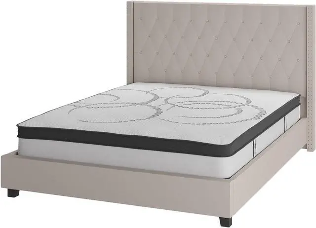 Main image of Riverdale Full Size Tufted Upholstered Platform Bed in Beige Fabric