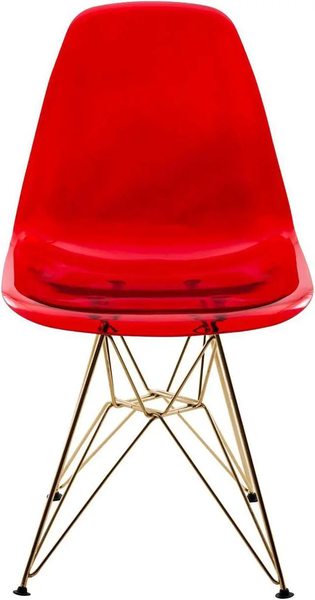 Alt view image 13 of 20 - LeisureMod Cresco Modern Eiffel Base Molded Dining Chair with Gold Base Transparent Red
