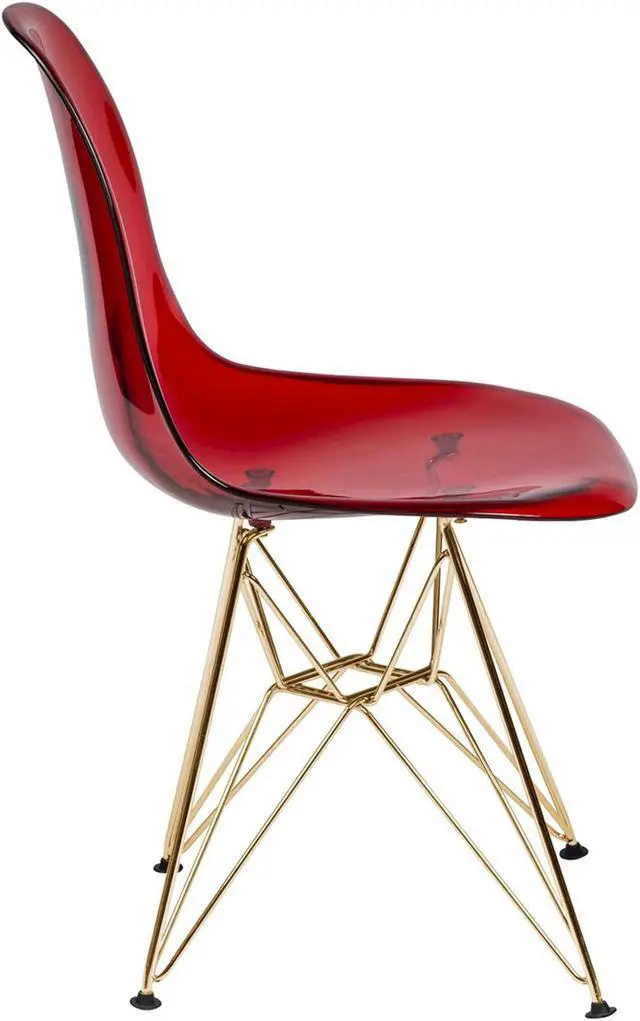 Alt view image 14 of 20 - LeisureMod Cresco Modern Eiffel Base Molded Dining Chair with Gold Base Transparent Red