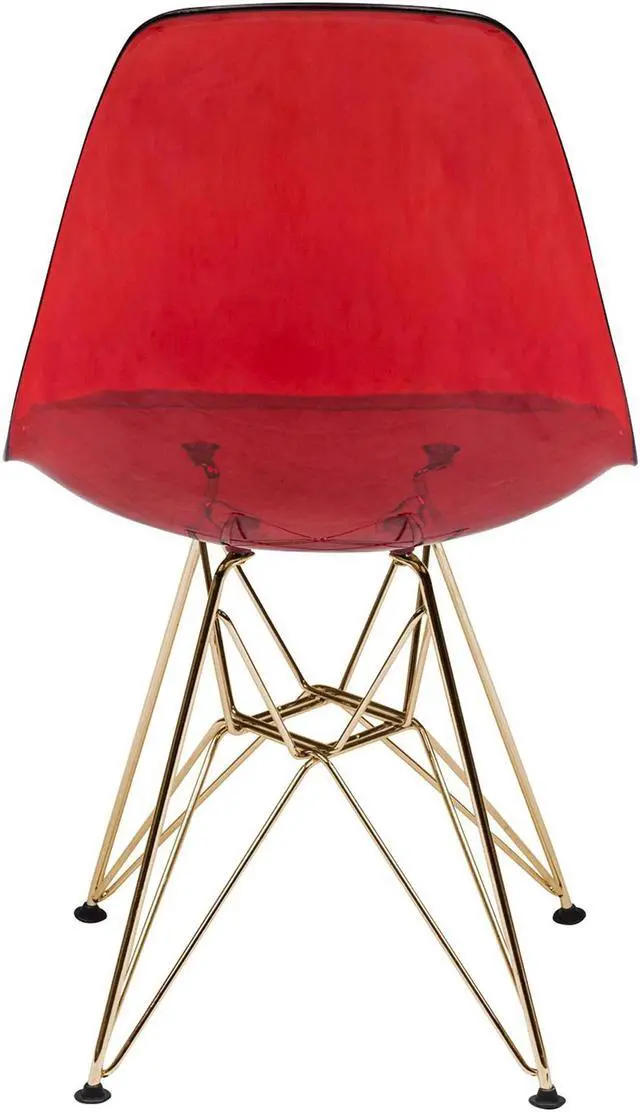 Alt view image 15 of 20 - LeisureMod Cresco Modern Eiffel Base Molded Dining Chair with Gold Base Transparent Red