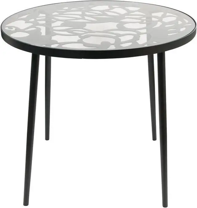 Alt view image 12 of 20 - LeisureMod Devon Tree Design Glass Top Aluminum Base Indoor Outdoor Bistro Dining Table, Black