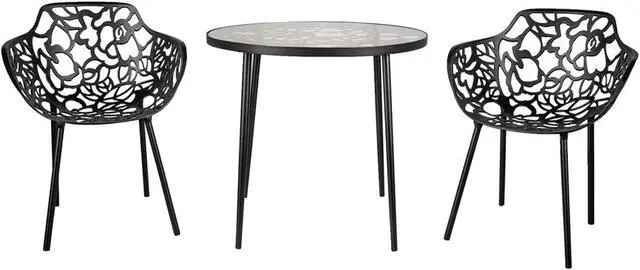 Alt view image 14 of 20 - LeisureMod Devon Tree Design Glass Top Aluminum Base Indoor Outdoor Bistro Dining Table, Black