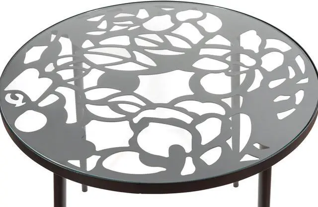 Alt view image 15 of 20 - LeisureMod Devon Tree Design Glass Top Aluminum Base Indoor Outdoor Bistro Dining Table, Black