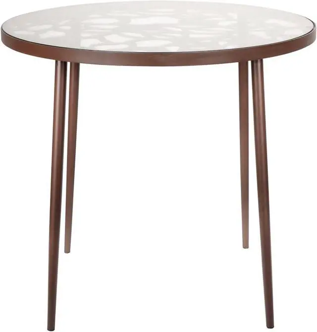 Alt view image 12 of 20 - LeisureMod Devon Tree Design Glass Top Aluminum Base Indoor Outdoor Bistro Dining Table, Brown