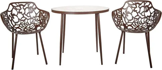 Alt view image 14 of 20 - LeisureMod Devon Tree Design Glass Top Aluminum Base Indoor Outdoor Bistro Dining Table, Brown