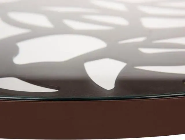 Alt view image 17 of 20 - LeisureMod Devon Tree Design Glass Top Aluminum Base Indoor Outdoor Bistro Dining Table, Brown