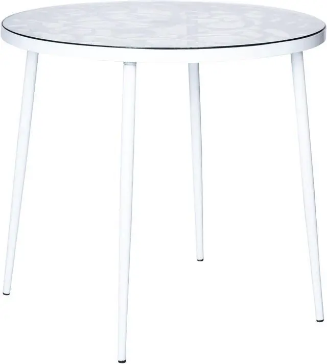 Alt view image 12 of 20 - LeisureMod Devon Tree Design Glass Top Aluminum Base Indoor Outdoor Bistro Dining Table, White