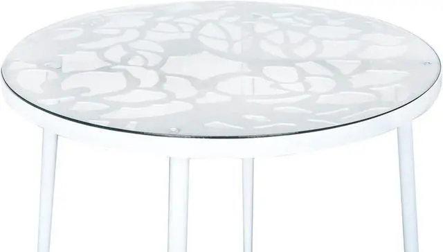 Alt view image 15 of 20 - LeisureMod Devon Tree Design Glass Top Aluminum Base Indoor Outdoor Bistro Dining Table, White