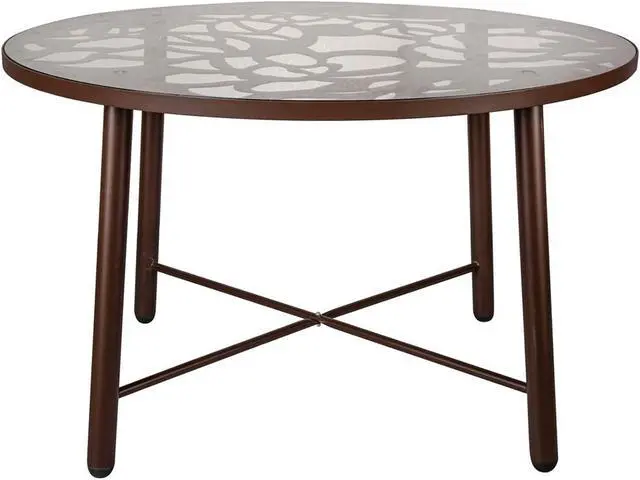 Alt view image 12 of 20 - LeisureMod Devon Tree Design Glass Top Aluminum Base Indoor Outdoor Dining Table, Brown