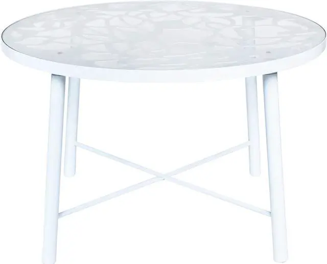 Alt view image 12 of 20 - LeisureMod Devon Tree Design Glass Top Aluminum Base Indoor Outdoor Dining Table, White