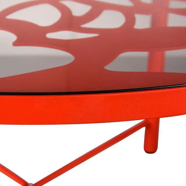 Alt view image 16 of 20 - LeisureMod Devon Tree Design Glass Top Aluminum Base Indoor Outdoor Dining Table, Red