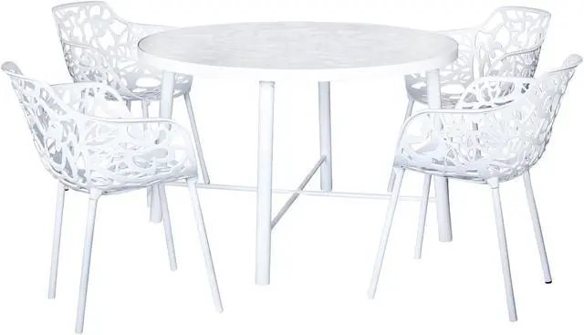 Alt view image 14 of 20 - LeisureMod Devon Tree Design Glass Top Aluminum Base Indoor Outdoor Dining Table, White