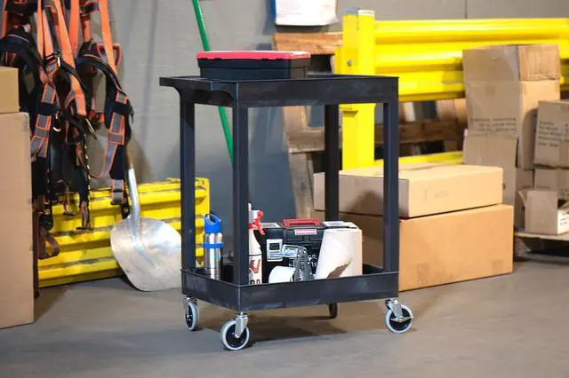 Alt view image 4 of 15 - Luxor 24" x 18" Multipurpose 2 Shelf Utility Tub Cart with 4 Swivel Casters - Plastic, Black