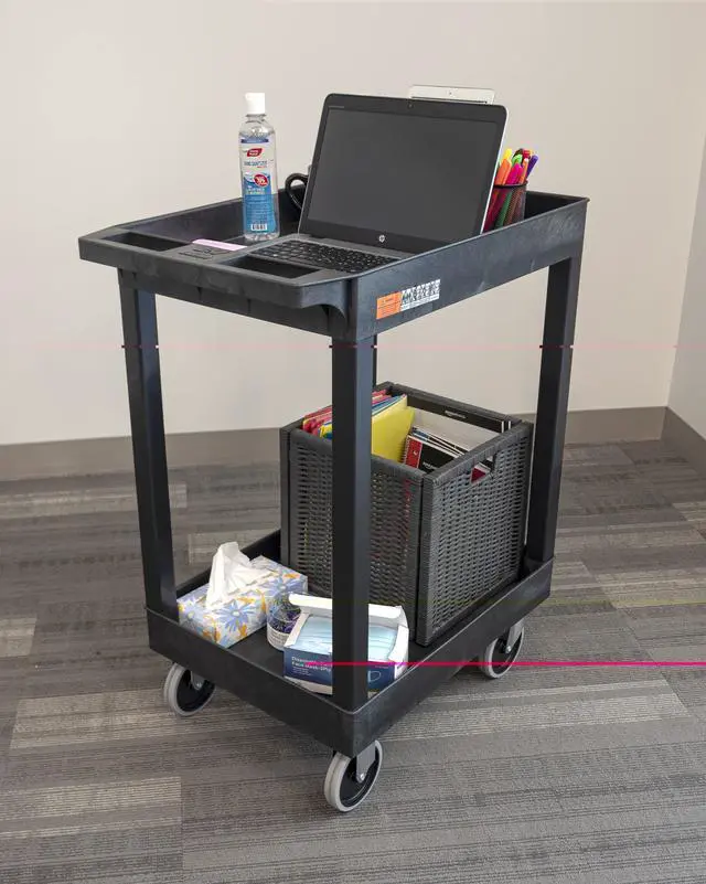 Alt view image 2 of 15 - Luxor 24" x 18" Multipurpose 2 Shelf Utility Tub Cart with 4 Swivel Casters - Plastic, Black