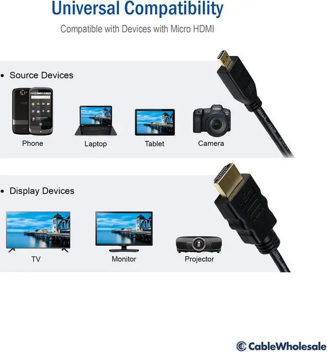Alt view image 6 of 7 - Cable Wholesale HDMI to Micro HDMI Cable High Speed w/ Ethernet - 15 ft