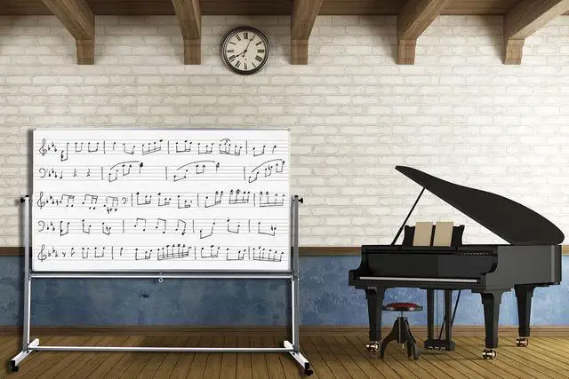 Alt view image 4 of 11 - Luxor Mobile Music Staff Whiteboard - Dual-Sided Music Notation - 72" x 48" - White Surface, Silver Aluminum Frame  MB7248MM