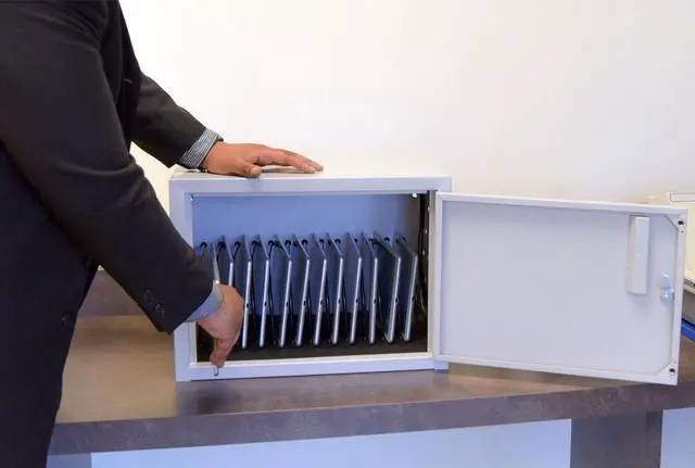 Alt view image 8 of 12 - Luxor Classroom Library Office 12 Tablet Wall / Desk Charging Box, Stores up to 12 Mobile Devices