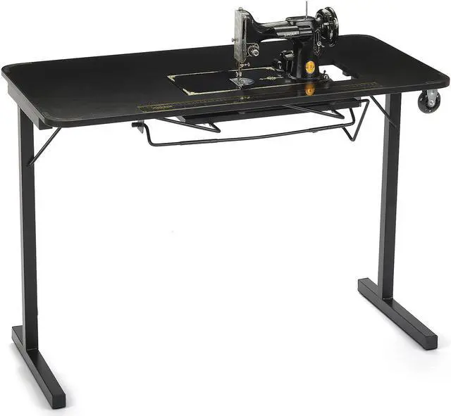 Alt view image 3 of 5 - Arrow Sewing Table for Vintage Singer Featherweight Sewing Machines 221 and 222, Portable with Wheels and Lift, Black Finish