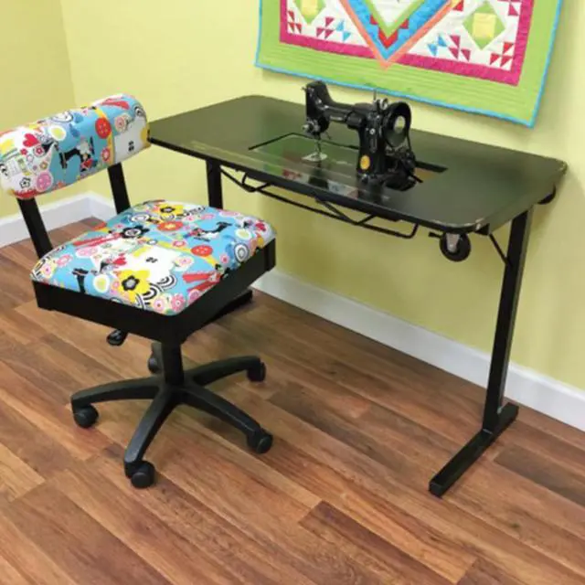 Alt view image 4 of 5 - Arrow Sewing Table for Vintage Singer Featherweight Sewing Machines 221 and 222, Portable with Wheels and Lift, Black Finish