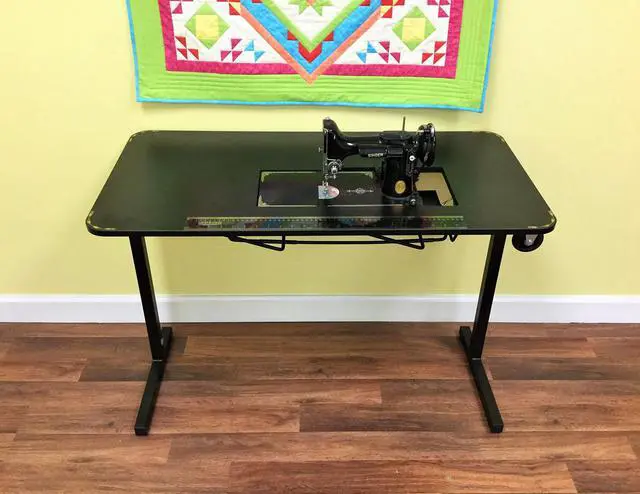 Alt view image 5 of 5 - Arrow Sewing Table for Vintage Singer Featherweight Sewing Machines 221 and 222, Portable with Wheels and Lift, Black Finish