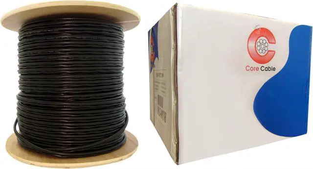 Main image of Direct Burial / Outdoor rated RG59 Siamese Coaxial / Power Cable, Black, Solid Core (Copper) Coax, 18 / 2 (18 AWG 2 Conductor) Stranded Copper Power, Spool, 1000 foot