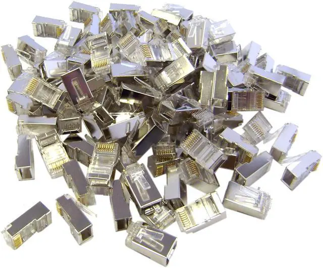 Main image of Cable Wholesale Shielded Cat 6 RJ45 Crimp Connectors for Solid and Stranded Cable, STP, 8P8C, 100 Pieces