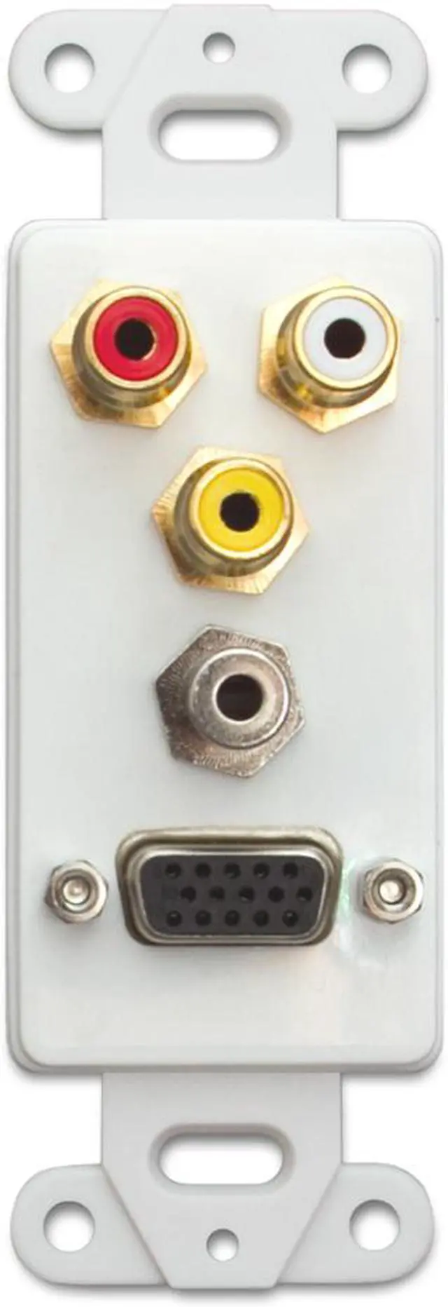 Main image of Cable Wholesale Decora Wall Plate Insert White With 1 VGA 3.5MM Stereo And 3 RCA (Red / White / Yellow) Female Couplers