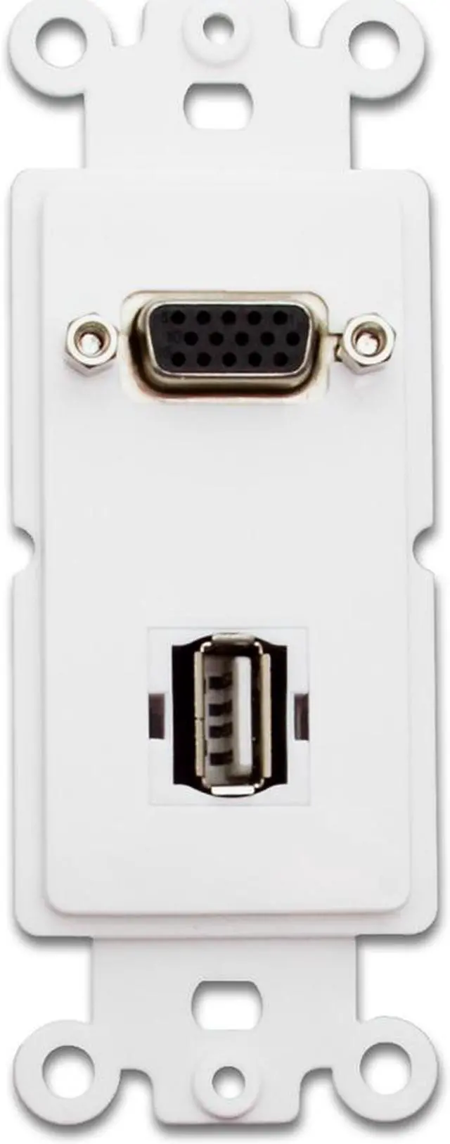 Main image of Cable Wholesale Decora Wall Plate Insert VGA Coupler And USB Type A Coupler, HD15 Female And USB Type A Female - White