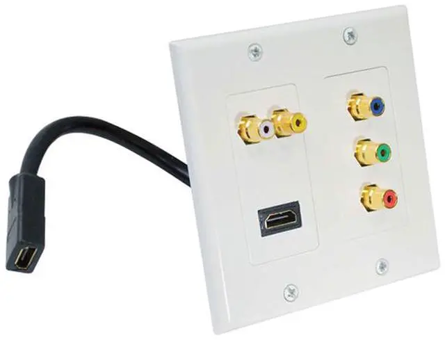 Main image of Dual HDMI + 2 RCA + 3 RCA Wall plate W/Back  Pigtail Plug For Easy Intallation