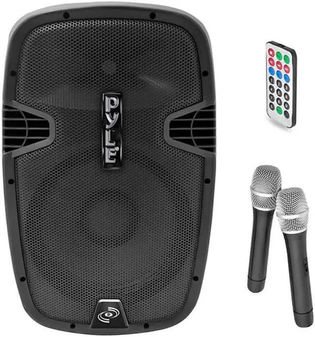 Alt view image 5 of 10 - New Pyle PPHP159WMU 15'' 1600 Watt Bluetooth Music Streaming Portable Loudspeaker System - Built-in Rechargeable Battery, 2 Wireless Mics, FM Radio, LCD Readout, USB & SD Card Readers