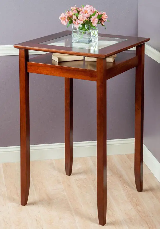 Alt view image 5 of 12 - Winsome Wood Halo Pub Table with Glass Inset & Shelf In Walnut