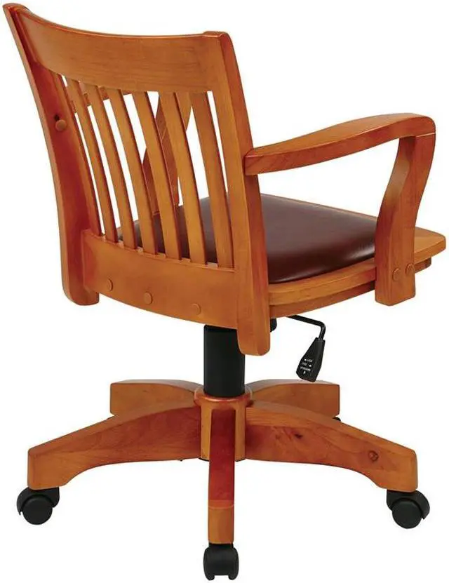 Alt view image 4 of 13 - Office Star 108FW-1 Deluxe Wood Bankers Chair with Vinyl Padded Seat in Fruit Wood Finish with Brown Vinyl- Fruitwood Finish - Brown Vinyl
