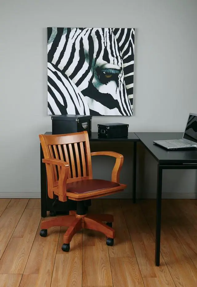Alt view image 5 of 13 - Office Star 108FW-1 Deluxe Wood Bankers Chair with Vinyl Padded Seat in Fruit Wood Finish with Brown Vinyl- Fruitwood Finish - Brown Vinyl