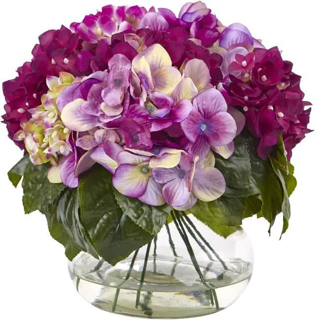 Main image of Nearly Natural 1364-BU Multi-Tone Hydrangea with Vase