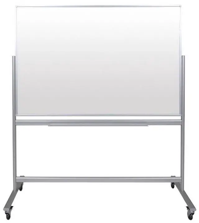 Main image of Luxor MMGB6040 Mobile Magnetic Glass Dry Erase Board - 60" x 40" - White Surface - Silver Aluminum Frame