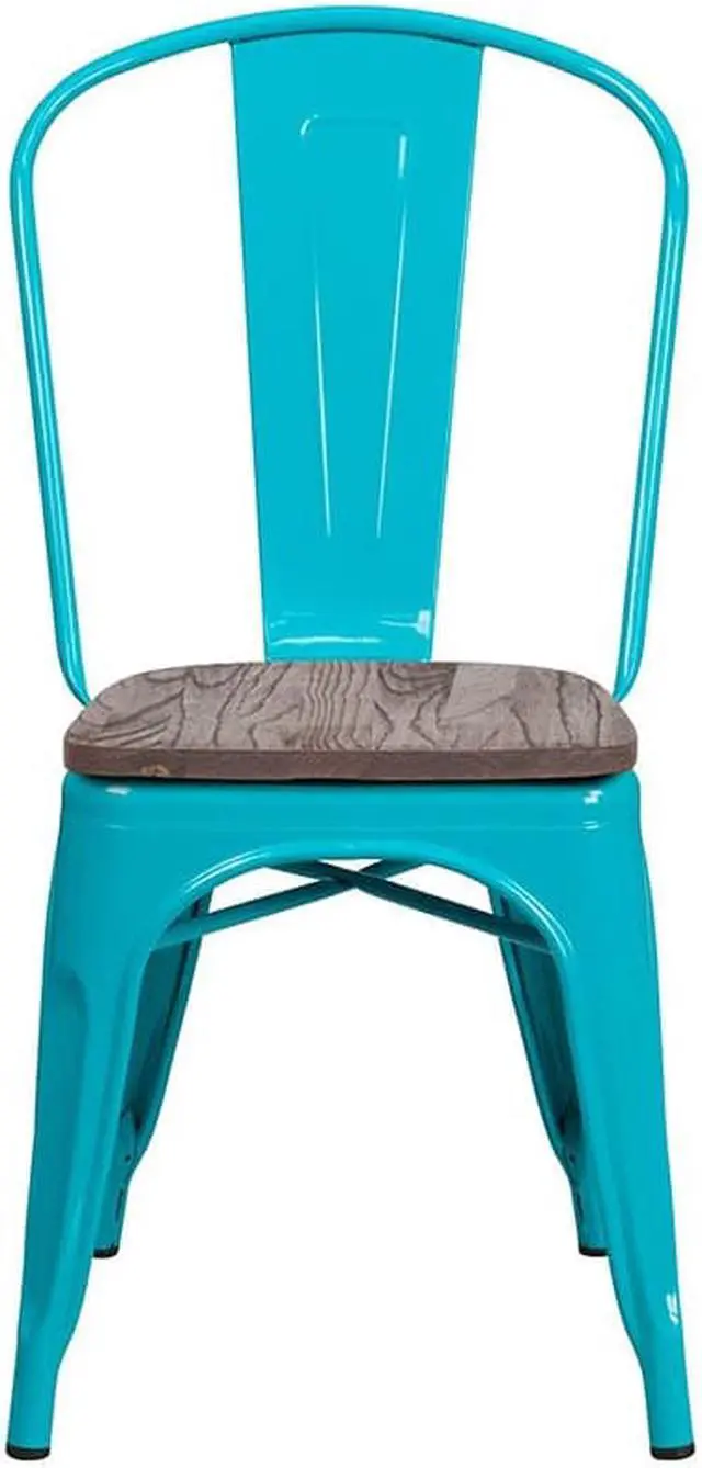 Alt view image 5 of 20 - Crystal Teal-Blue Metal Stackable Chair with Wood Seat