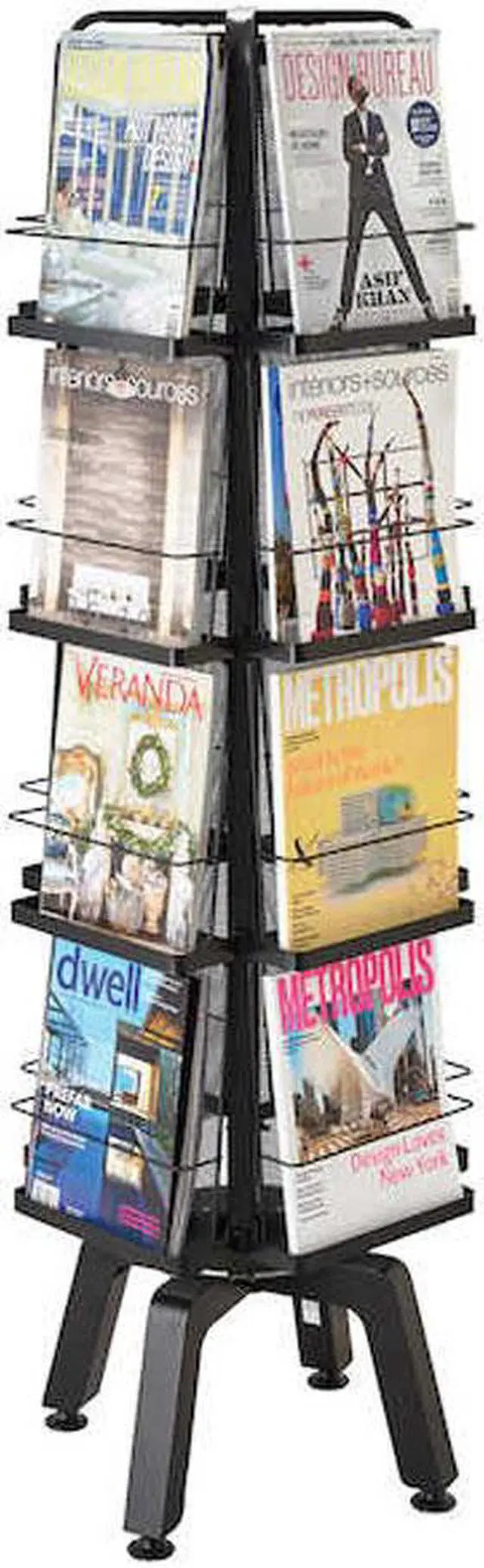 Alt view image 2 of 2 - Safco 5580BL Onyx Steel Mesh Rotating Magazine Stand, 16 Pockets, 18 1/4"W x 18 1/4"D x 58 1/2"H