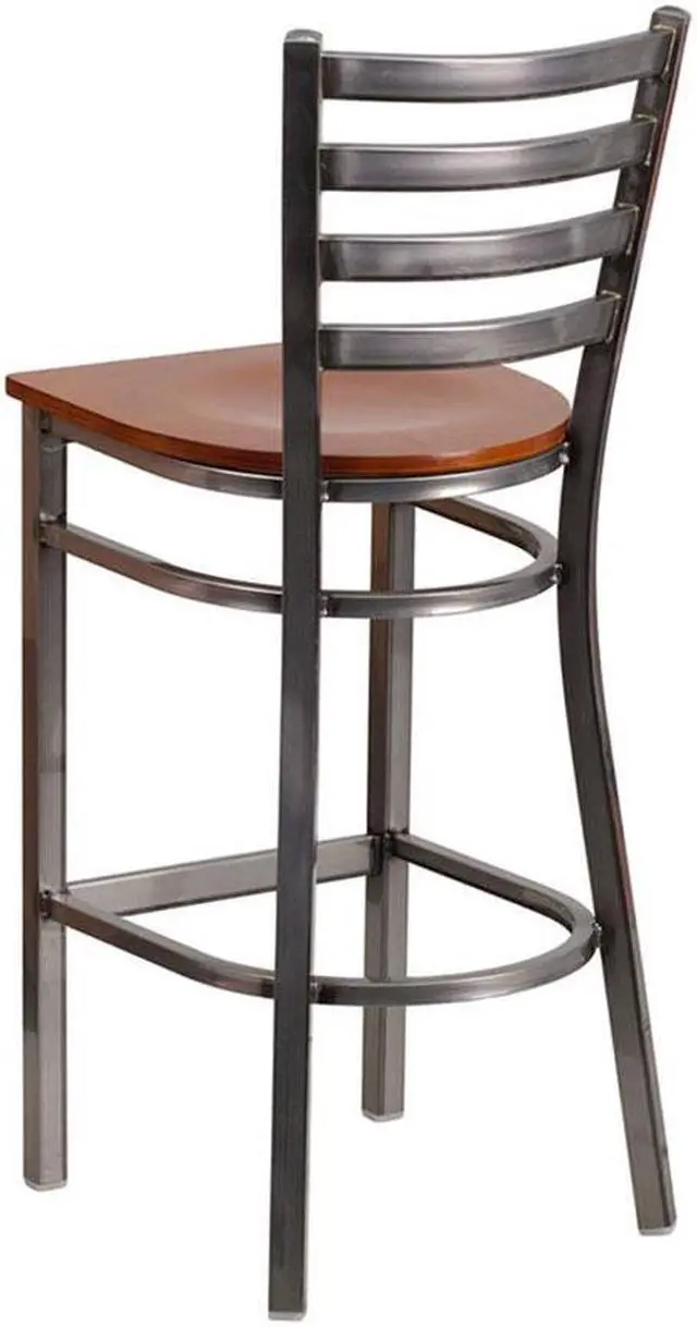 Alt view image 8 of 20 - Flash Furniture Hercules Series Clear Coated Ladder Back Metal Restaurant Barstool with Wood Seat, Cherry
