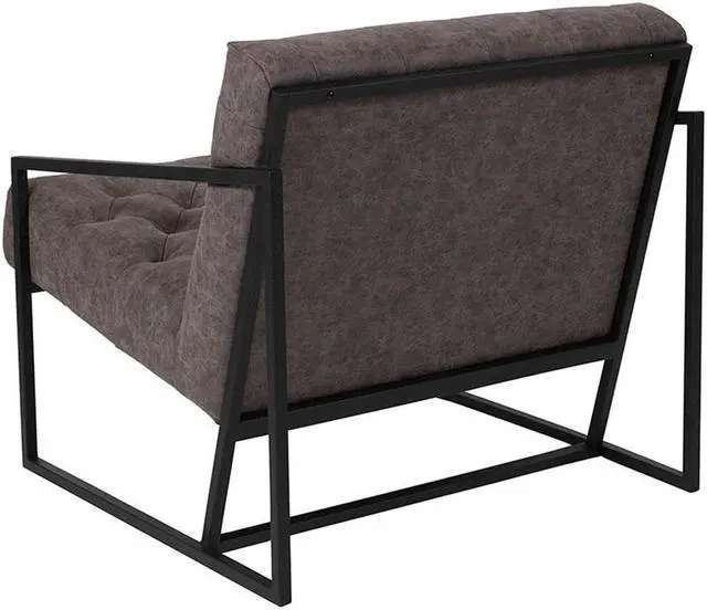 Alt view image 8 of 20 - HERCULES Madison Series Retro Gray LeatherSoft Tufted Lounge Chair