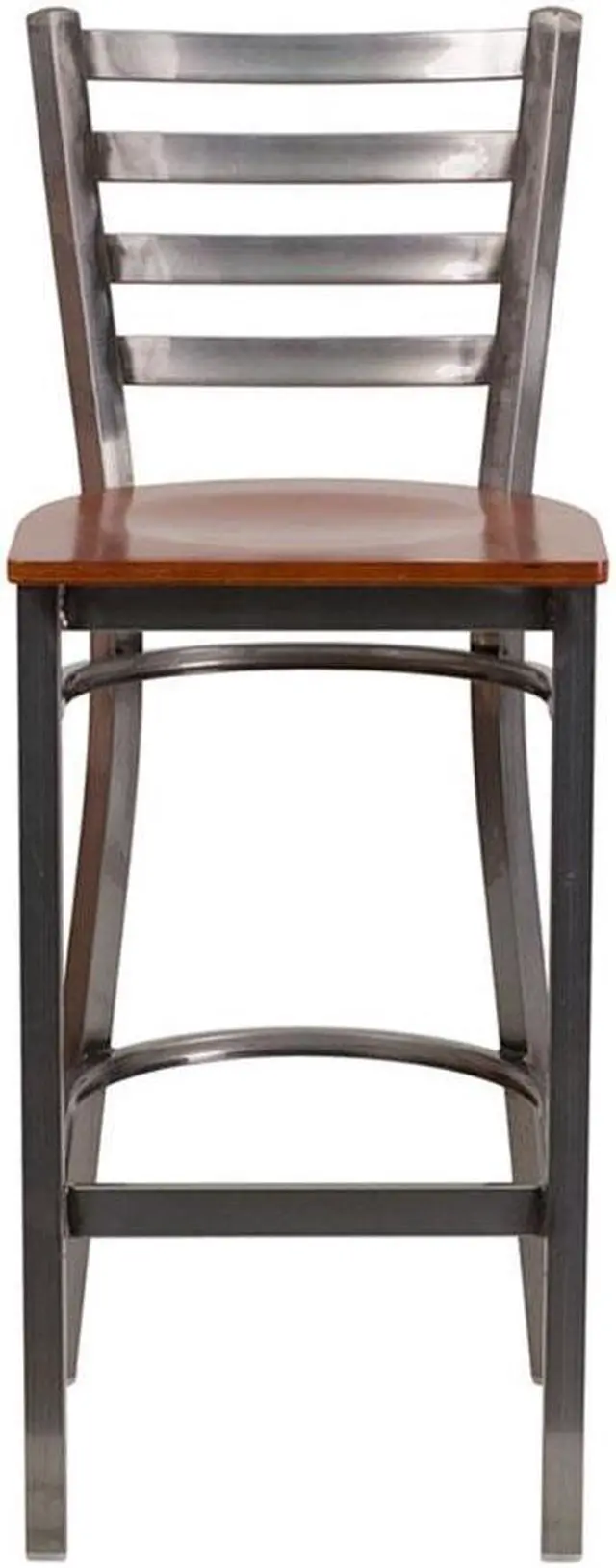 Alt view image 9 of 20 - Flash Furniture Hercules Series Clear Coated Ladder Back Metal Restaurant Barstool with Wood Seat, Cherry