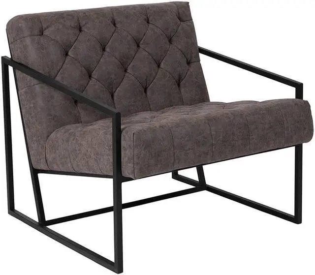 Alt view image 6 of 20 - HERCULES Madison Series Retro Gray LeatherSoft Tufted Lounge Chair