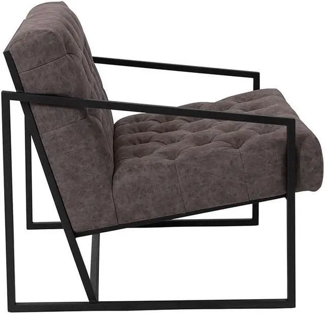 Alt view image 7 of 20 - HERCULES Madison Series Retro Gray LeatherSoft Tufted Lounge Chair