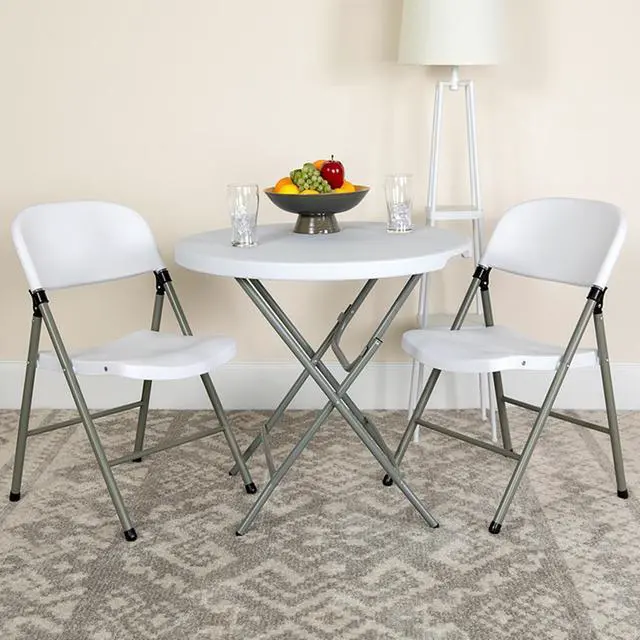Alt view image 8 of 20 - HERCULES Series White Plastic Folding Chairs | Set of 2 Lightweight Folding Chairs with Gray Frame