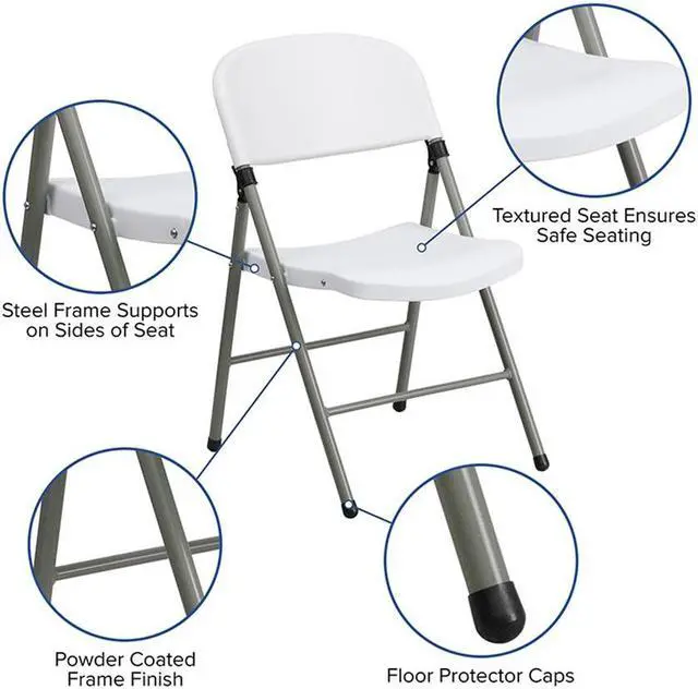 Alt view image 12 of 20 - HERCULES Series White Plastic Folding Chairs | Set of 2 Lightweight Folding Chairs with Gray Frame